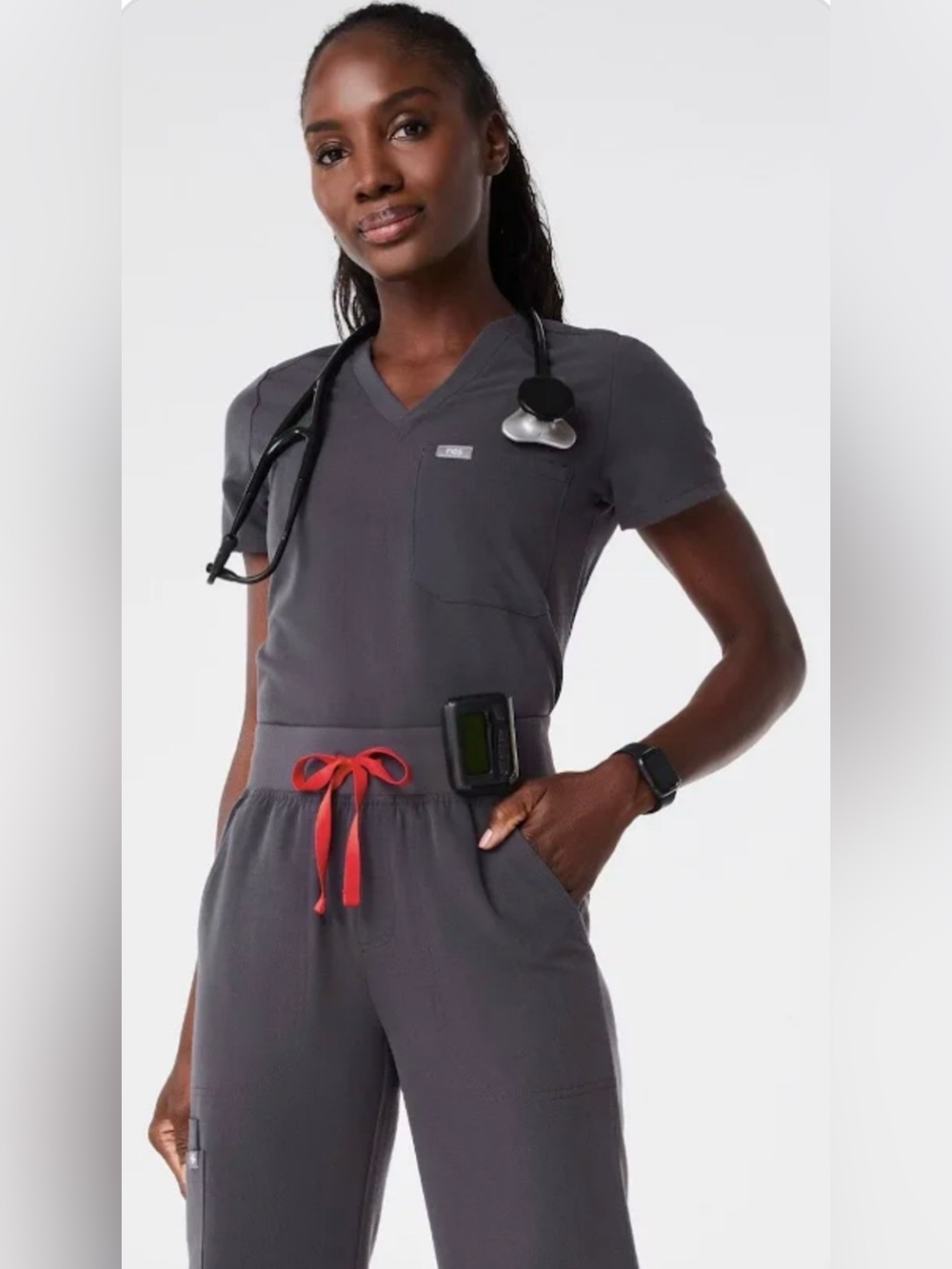 FIGS V-Neck Catarina Scrub Top in Dark Gray